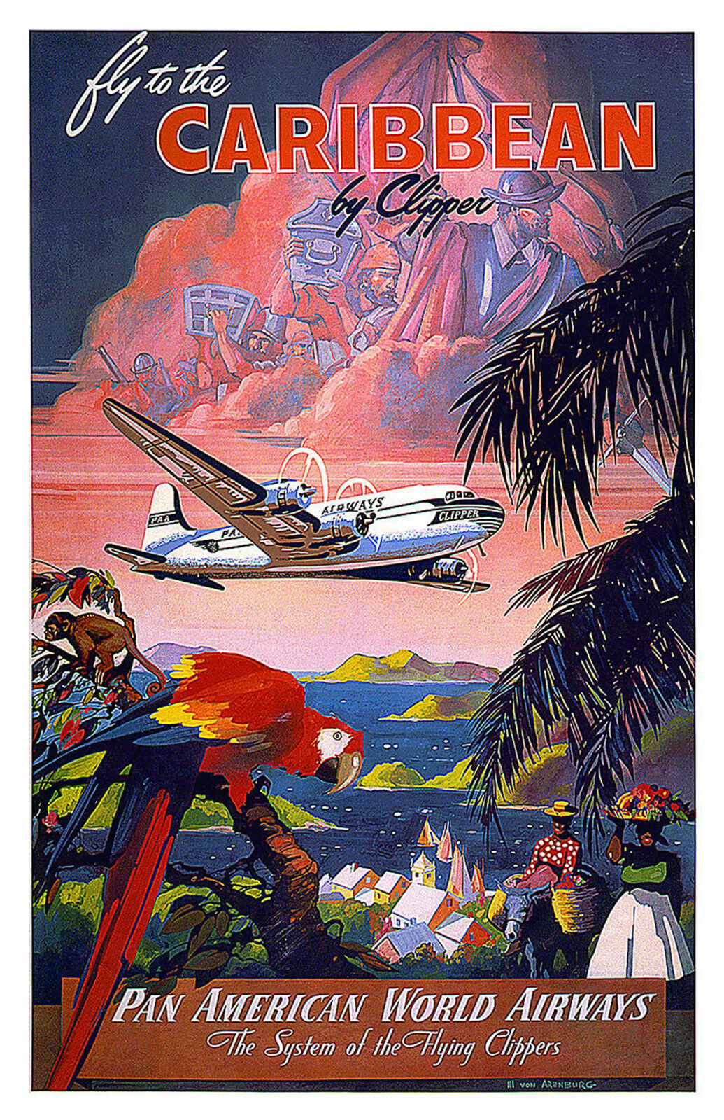 Vintage Pan Am Carribean Travel Poster A3 Print