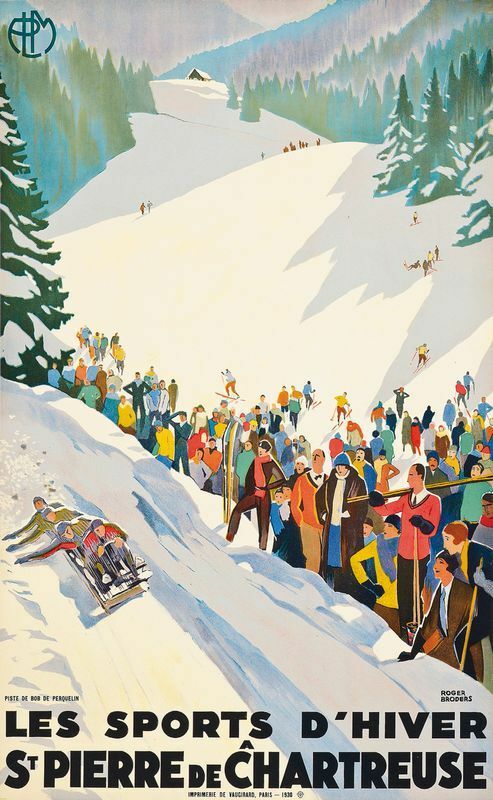 Vintage French Winter Sports Tourism Bobsleigh Poster  A3/A2 Print