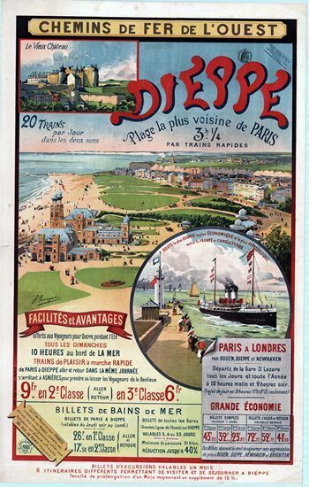 Vintage French Railways Dieppe Normandy Tourism Poster A3 Print