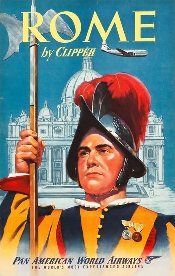 Vintage Pan Am Flights To Rome Airline Poster A3 Print