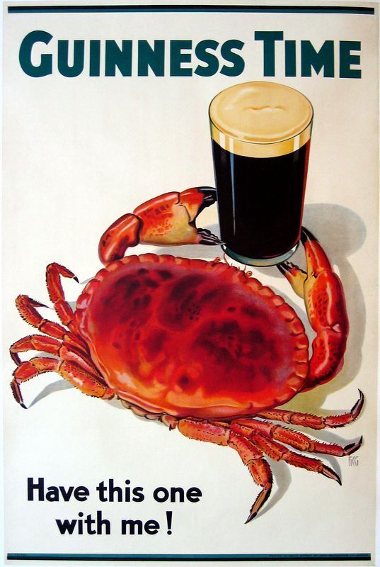 Vintage Guinness Time Crab Advertisement Poster  A3/A2 Print