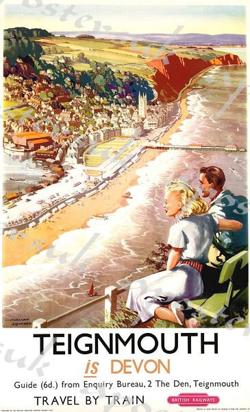 Vintage British Rail Teignmouth Devon Railway Poster A3/A4 Print