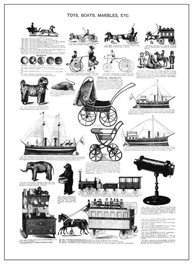 ANTIQUE VICTORIAN CATALOGUE ILLUSTRATION OF CHILDRENS TOYS A3  POSTER REPRINT