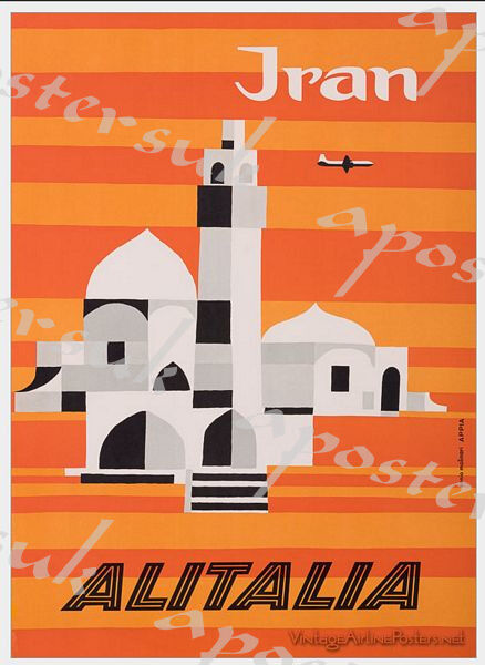 Vintage Alitalia Flights to Iran Poster A3/A4 Print