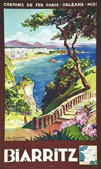 Vintage Biarritz France Tourism Poster  A3 Print