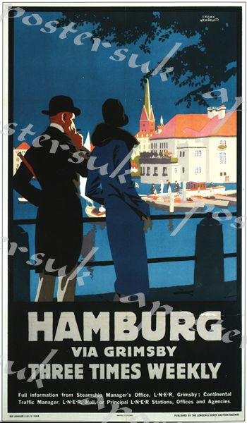 Vintage LNER Hamburg via Grimsby Railway Poster A3/A4 Print