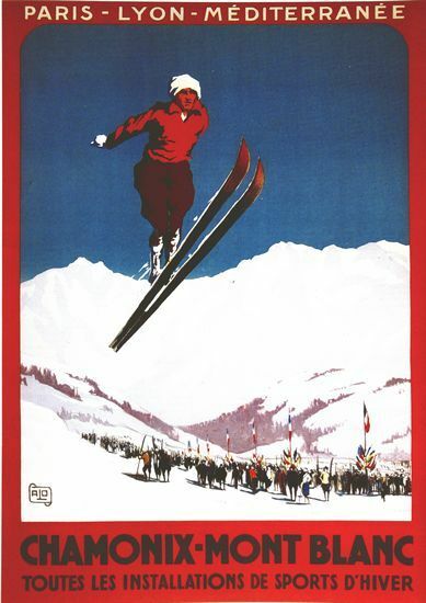 Vintage Chamonix Mont Blanc Winter Sports  Poster A3/A2/A1 Print