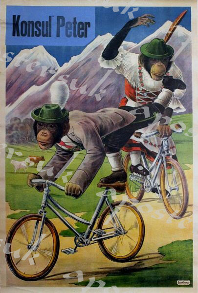 Vintage German Consul Peter Cycling Chimpanzee Poster 2 A3/A4 Print