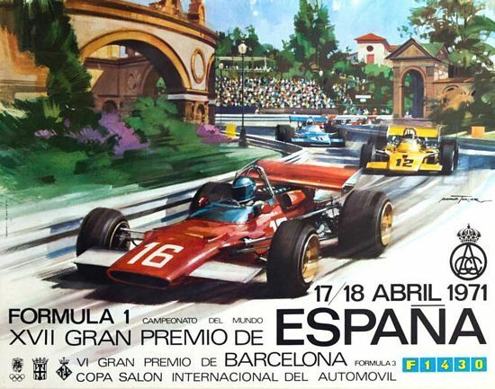 Vintage 1971 Spanish Grand Prix Motor Racing Poster A3 Print