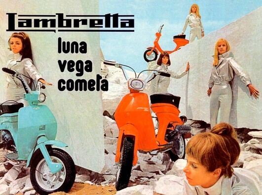 VINTAGE MOD GIRLS 1960'S LAMBRETTA SCOOTERS POSTER A3 RE PRINT