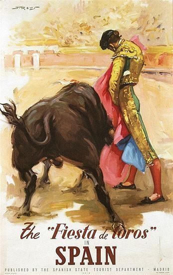Vintage Fiesta of The Bulls Spanish Tourism Poster A3 Print