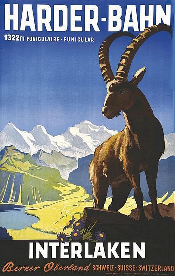 Vintage Interlaken Switzerland Tourism  Poster A3 Print