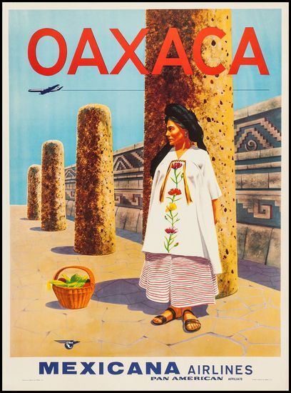 Vintage Mexicana Airlines Flights to Oaxaca Poster A3 Print