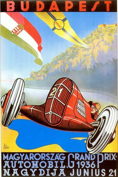 1936 Budapest Hungarian Grand Prix Motor Racing Poster A3/A2/A1 Print