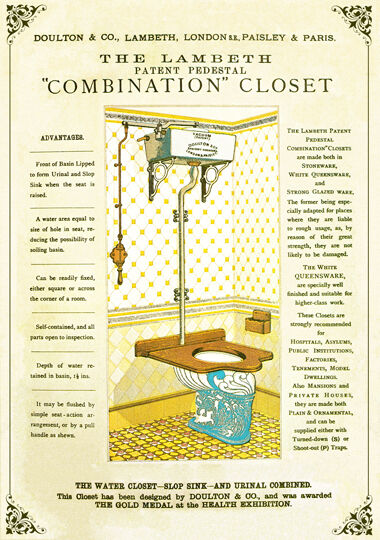 19TH C. VICTORIAN DOULTON TOILET WATER CLOSET ADVERTISEMENT  A3 POSTER RE PRINT