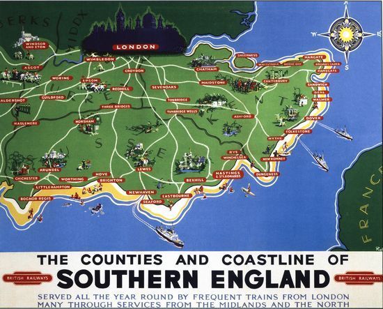 Vintage British Rail Southern England Railway Poster A3/A2/A1 Print