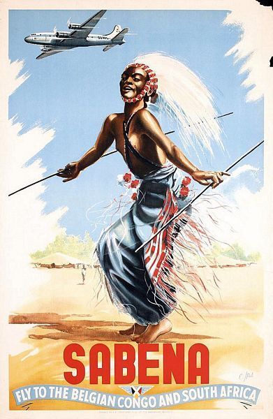 Vintage Sabena Airlines Flights to Belgian Congo and S Africa Poster  A3 Print