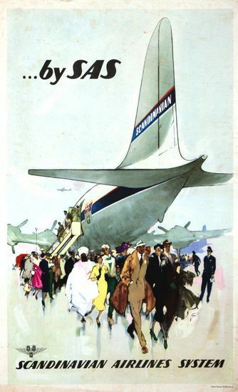 Vintage SAS Scandinavian Airlines Poster  A3 Print