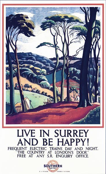 Vintage Southern Be Happy in Surrey Railway Poster A3/A2/A1 Print