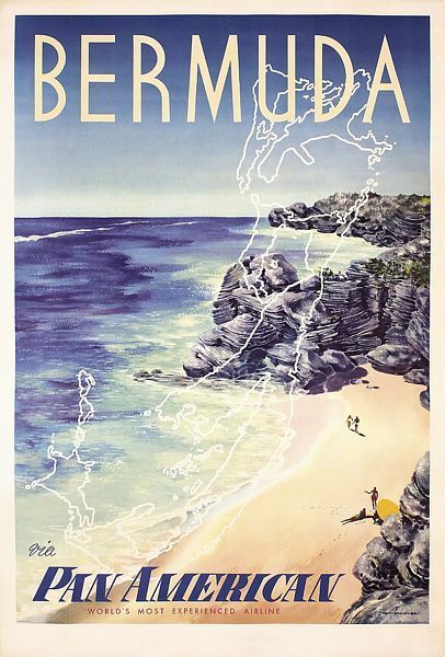 Vintage Pan Am Flights to Bermuda Poster   A3 Print