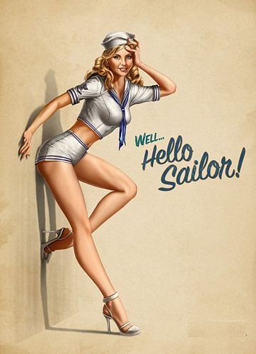 Vintage Hello Sailor Pin Up Girl Poster A3 / A2 Print