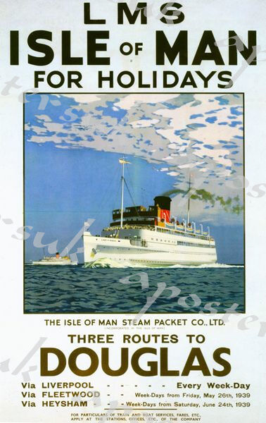 Vintage LMS Isle of Man Ferry Poster A4/A3/A2/A1 Print