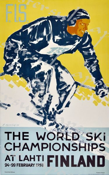 1958 World Skiing Championships Finland Poster A3/A4 Print