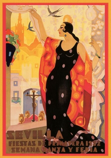 1930'S SPANISH ART DECO SEVILLE SPRING FESTIVAL  A3 POSTER REPRINT