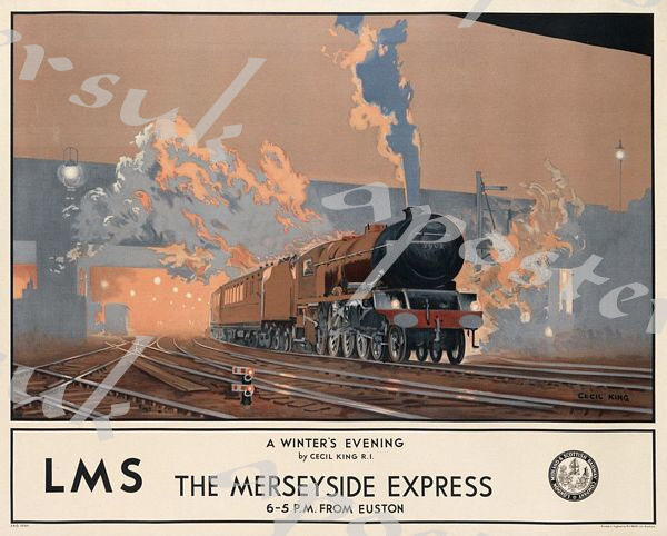 Vintage LMS Mersey Express London Liverpool Railway Poster A3/A4 Print