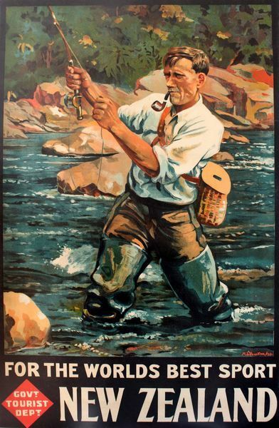 Vintage Visit New Zealand Fishing Poster A3 Print