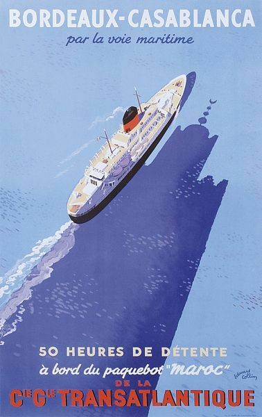 Vintage Transatlantique Cruises Bordeaux to Casablanca Tourism Poster A3 Print