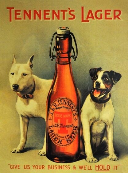 ANTIQUE EDWARDIAN DOGS TENNENTS LAGER BEER C.1909 ADVERTISING A3 POSTER REPRINT