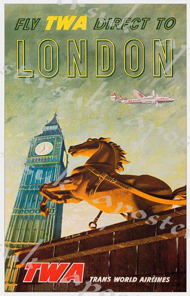 Vintage TWA Flights to London Poster A3/A4 Print