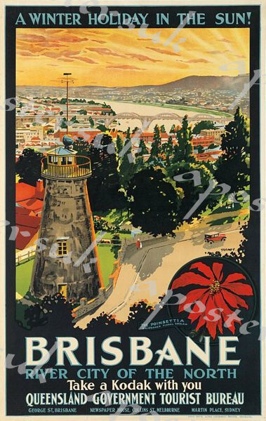 Vintage Brisbane Queensland Australia Tourism Poster A3/A4 Print
