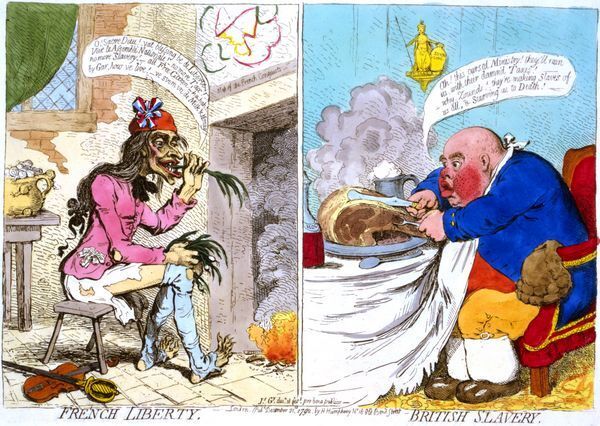 Vintage 18th Century Satire Print French Liberty British Slavery A3 Print