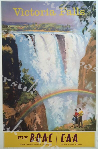 Vintage BOAC Flights To Victoria Falls  Poster A3/A4 Print