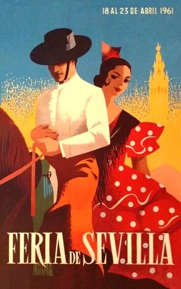 1960'S VINTAGE SPANISH SEVILLE SPRING FESTIVAL  A3 POSTER REPRINT