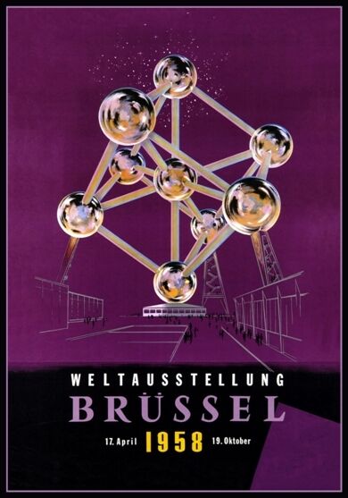 1958 BRUSSELS BELGIUM WORLDS EXPOSITION ATOMIUM WELTAUSSTELLUNG  A3 REPRINT V.2