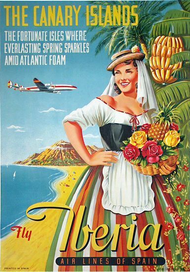 Vintage Iberia Flights to The Canary Islands Poster A3 Print