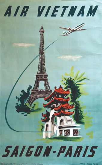 Vintage Air Vietnam Flights Saigon To Paris Poster  A3 Print