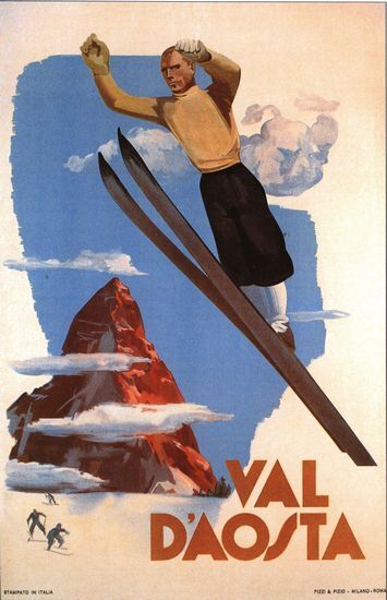 Vintage Val D'Aosta Italy Ski Jumping Poster A3/A2/A1 Print