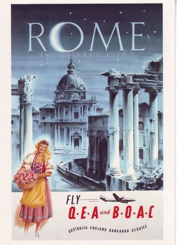 Qantas BOAC Flights to Rome Vintage Travel Poster A3 / A2 Print