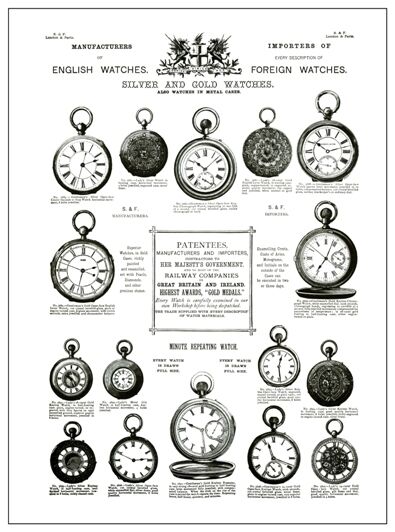 ANTIQUE VICTORIAN CATALOGUE ILLUSTRATION OF POCKET WATCHES A3  POSTER REPRINT