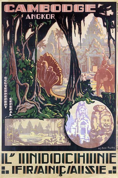 Vintage French Angkor Wat Cambodia Tourist Poster  A3 Print