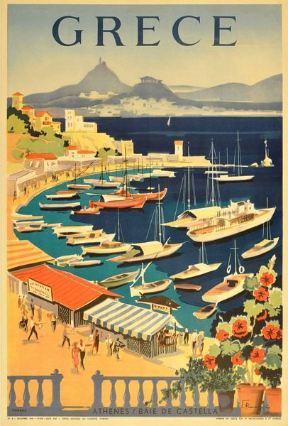 Vintage Greece Tourism Piraeus Athens Poster A3 Print