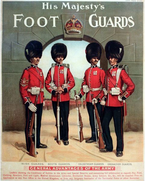 Edwardian British Army Kings Foot Guards Recruitment Poster A3 Print