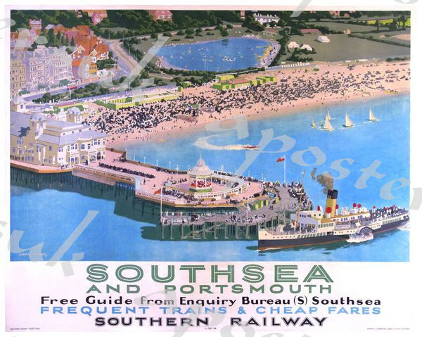 Vintage Southern Railways Southsea and Portsmouth  Railway Poster A3/A4 Print