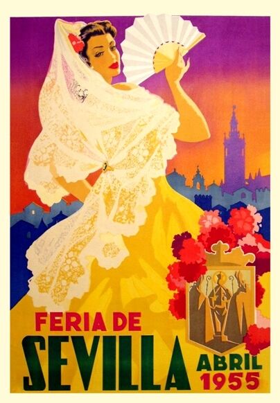 1950'S VINTAGE SPANISH SEVILLE SPRING FESTIVAL  A3 POSTER REPRINT