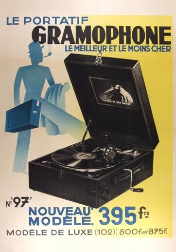 FRENCH ART DECO ADVERTISEMENT FOR PORTABLE GRAMOPHONES A3 POSTER REPRINT