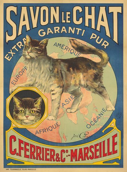 Vintage Savon The Globe Trotting Cat French Poster A3 Print